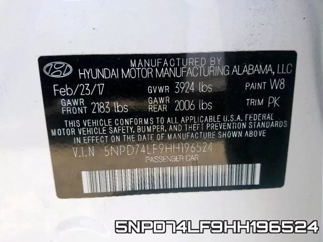 5NPD74LF9HH196524 фото 2