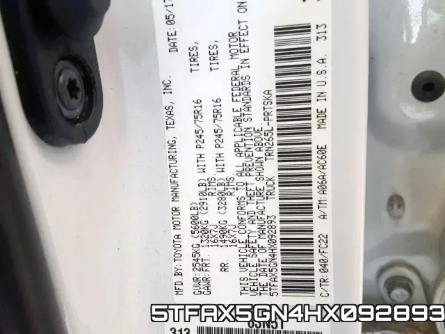 5TFAX5GN4HX092893 фото 2