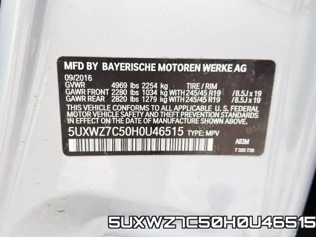 5UXWZ7C50H0U46515 фото 2