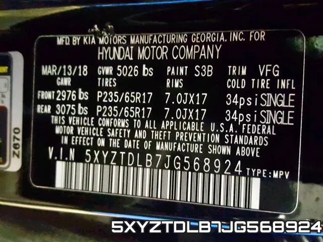 5XYZTDLB7JG568924 фото 2