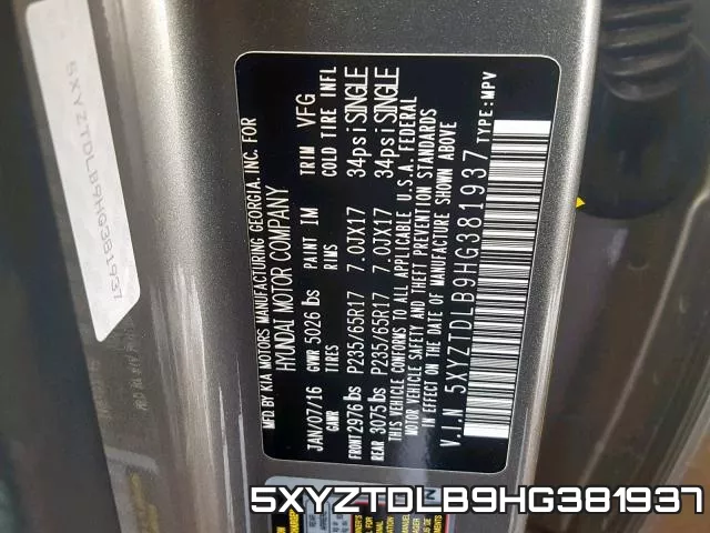 5XYZTDLB9HG381937 фото 2