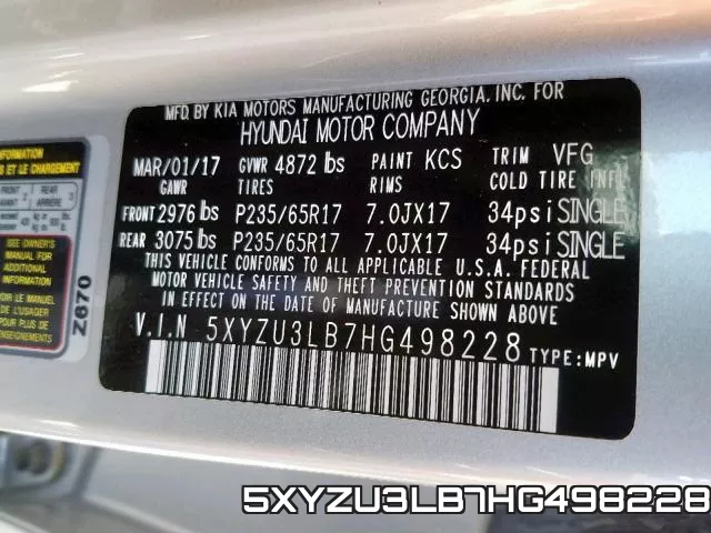 5XYZU3LB7HG498228 фото 2