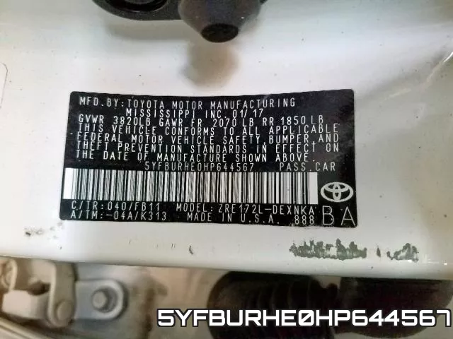 5YFBURHE0HP644567 фото 2