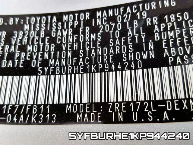 5YFBURHE1KP944240 фото 2