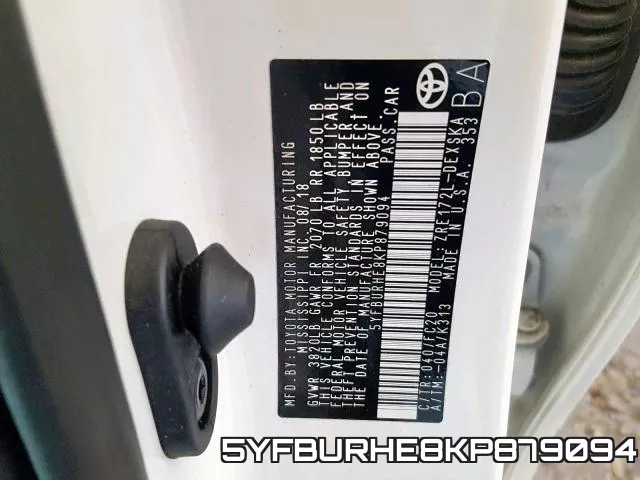 5YFBURHE8KP879094 фото 2