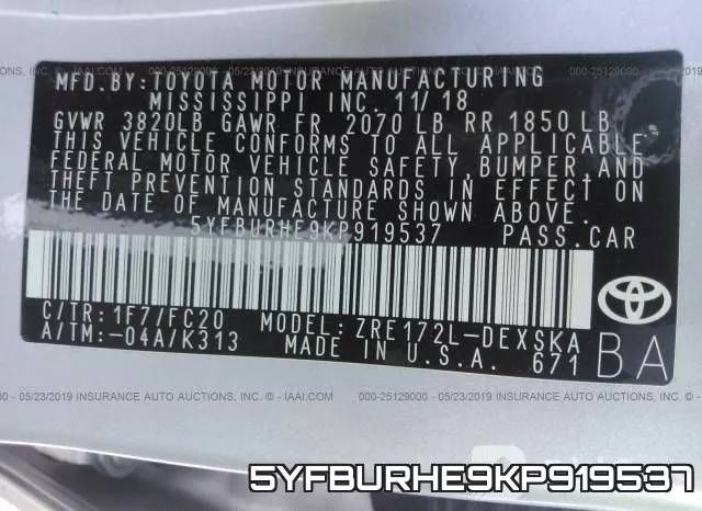 5YFBURHE9KP919537 фото 10