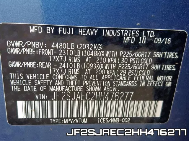 JF2SJAEC2HH476277 фото 2