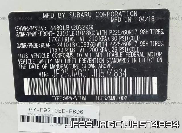 JF2SJAGC1JH574834 фото 10