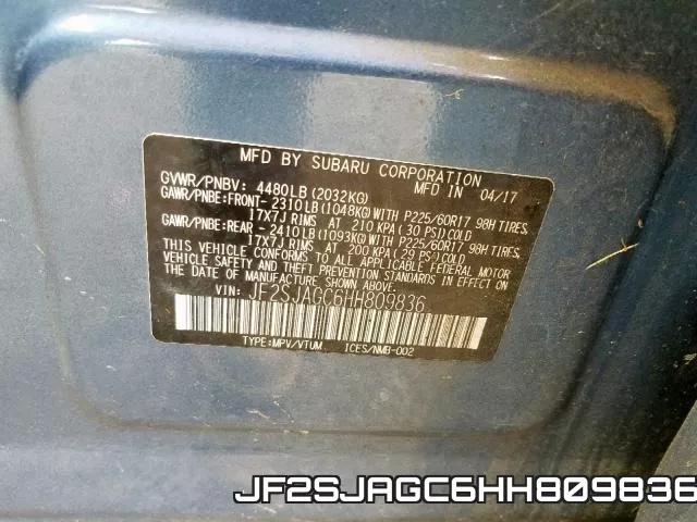JF2SJAGC6HH809836 фото 2