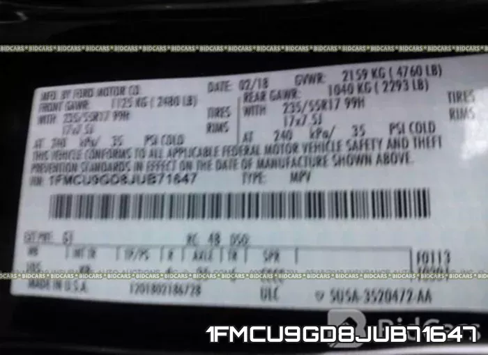 1FMCU9GD8JUB71647 фото 10