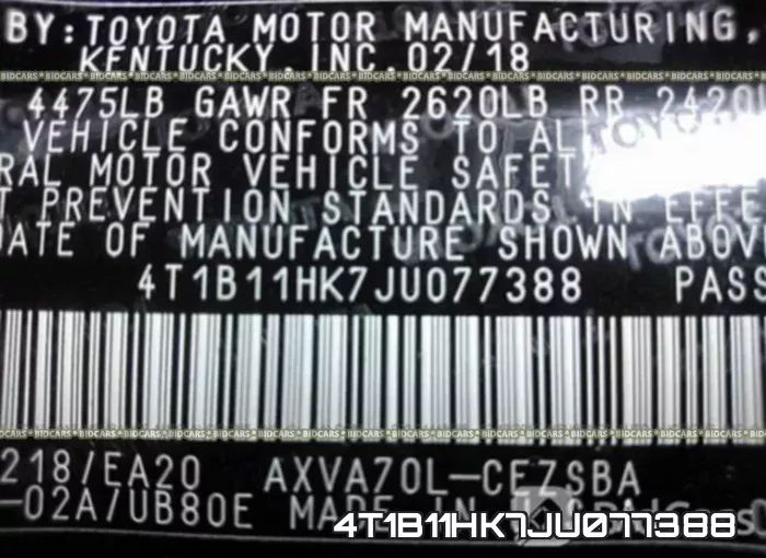 4T1B11HK7JU077388 фото 10