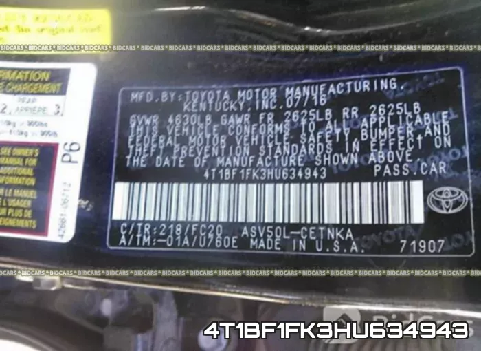 4T1BF1FK3HU634943 фото 10