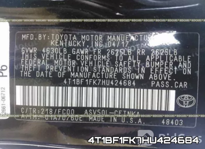 4T1BF1FK7HU424684 фото 10
