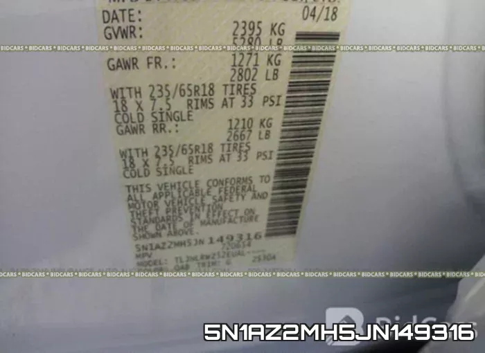 5N1AZ2MH5JN149316 фото 10