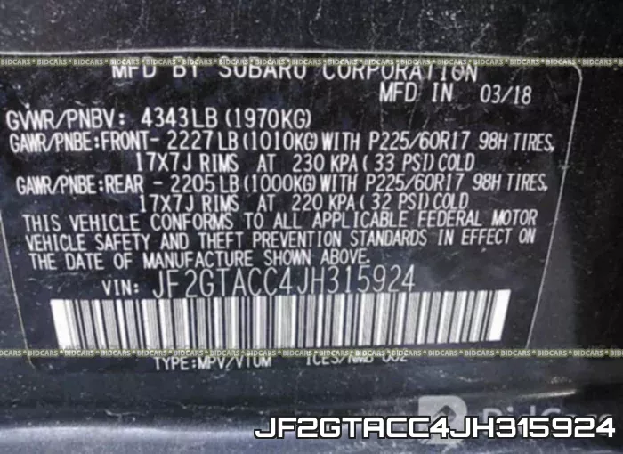 JF2GTACC4JH315924 фото 10