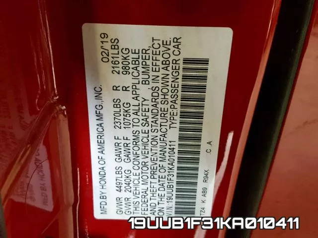 19UUB1F31KA010411 фото 2