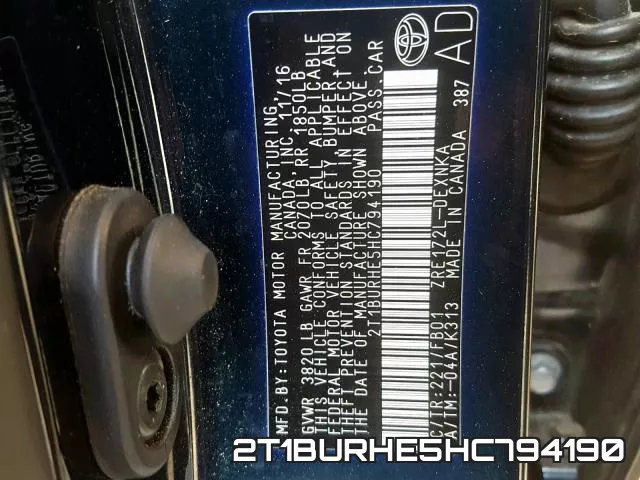 2T1BURHE5HC794190 фото 2
