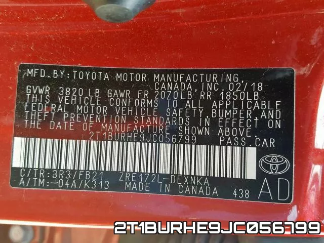 2T1BURHE9JC056799 фото 2