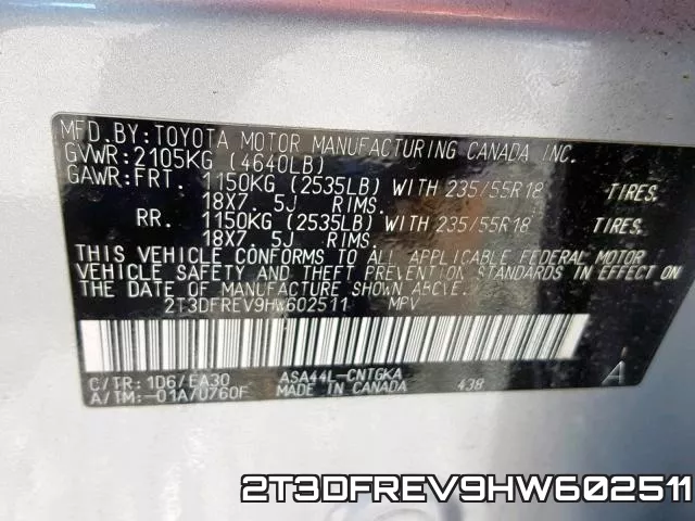 2T3DFREV9HW602511 фото 2