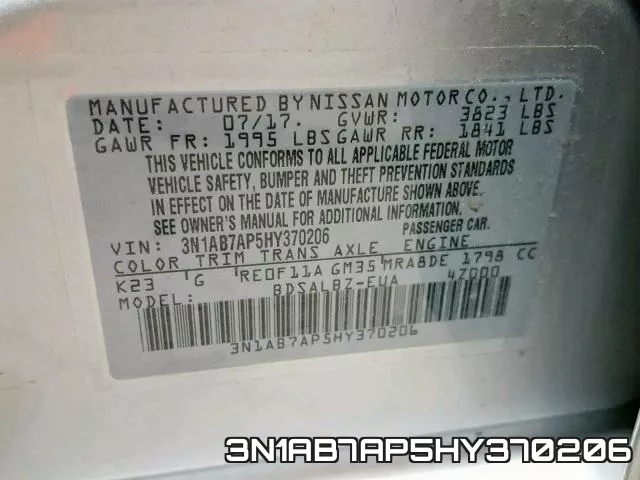 3N1AB7AP5HY370206 фото 2