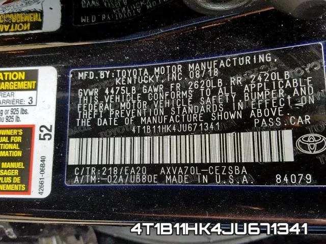 4T1B11HK4JU671341 фото 2