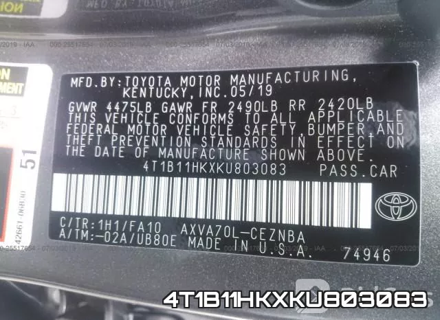 4T1B11HKXKU803083 фото 10