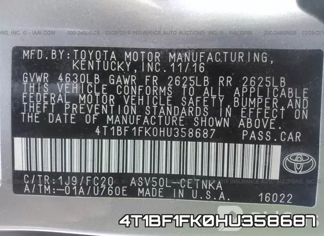 4T1BF1FK0HU358687 фото 10
