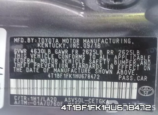 4T1BF1FK1HU678472 фото 10