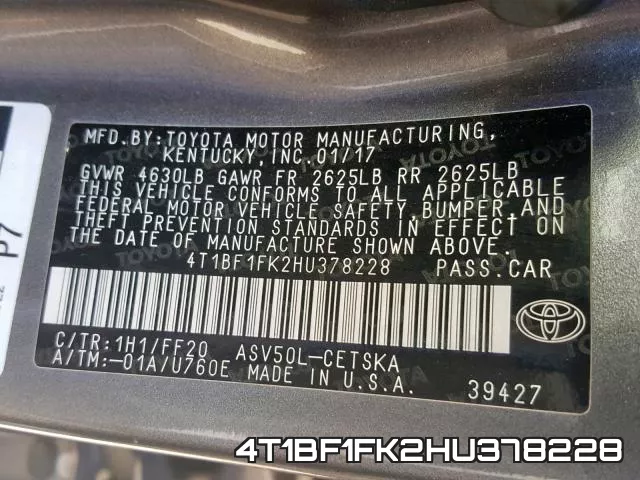 4T1BF1FK2HU378228 фото 2
