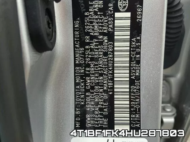 4T1BF1FK4HU287803 фото 2