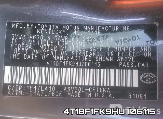 4T1BF1FK9HU706115 фото 10