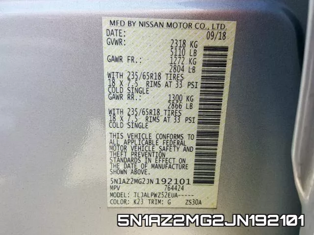 5N1AZ2MG2JN192101 фото 2