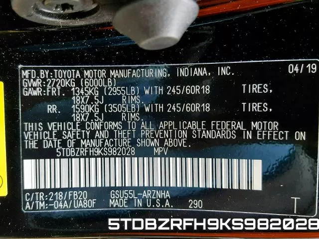 5TDBZRFH9KS982028 фото 2