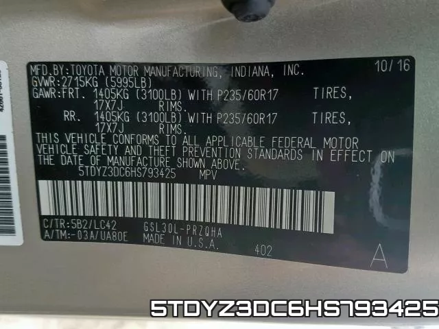 5TDYZ3DC6HS793425 фото 2