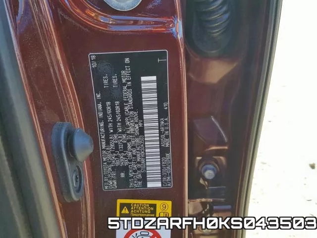 5TDZARFH0KS043503 фото 2