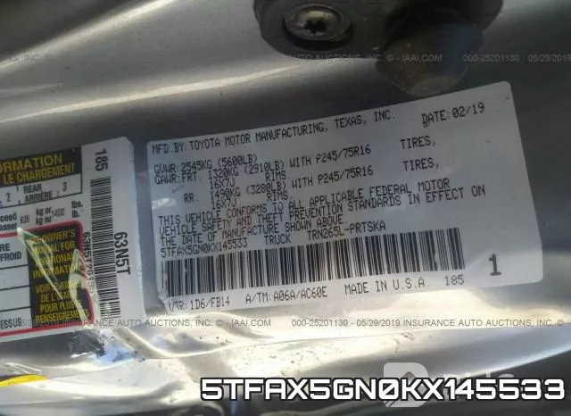 5TFAX5GN0KX145533 фото 10