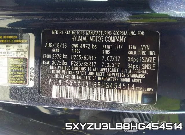 5XYZU3LB8HG454514 фото 10