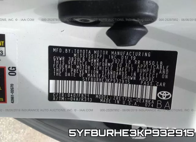 5YFBURHE3KP932915 фото 10