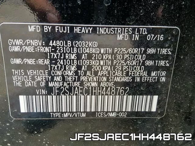 JF2SJAEC1HH448762 фото 2