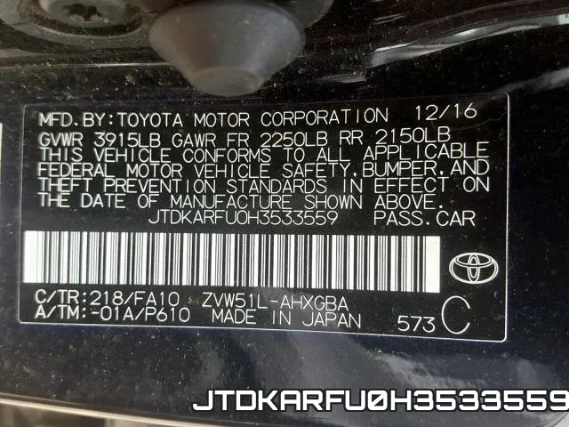 JTDKARFU0H3533559 фото 2