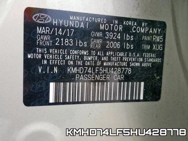 KMHD74LF5HU428778 фото 2