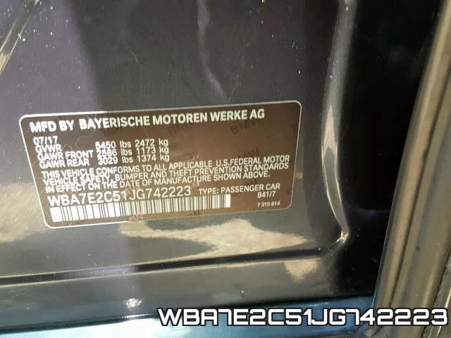 WBA7E2C51JG742223 фото 2