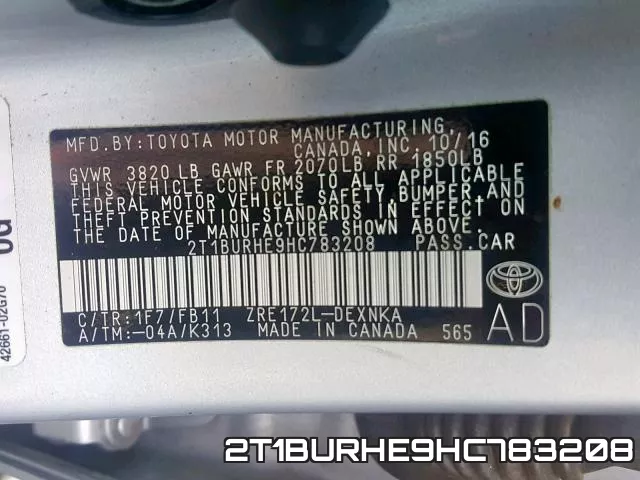 2T1BURHE9HC783208 фото 2