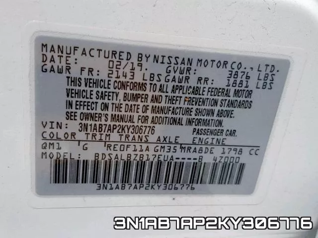 3N1AB7AP2KY306776 фото 2