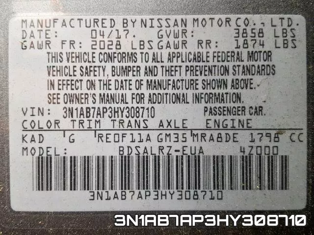 3N1AB7AP3HY308710 фото 2
