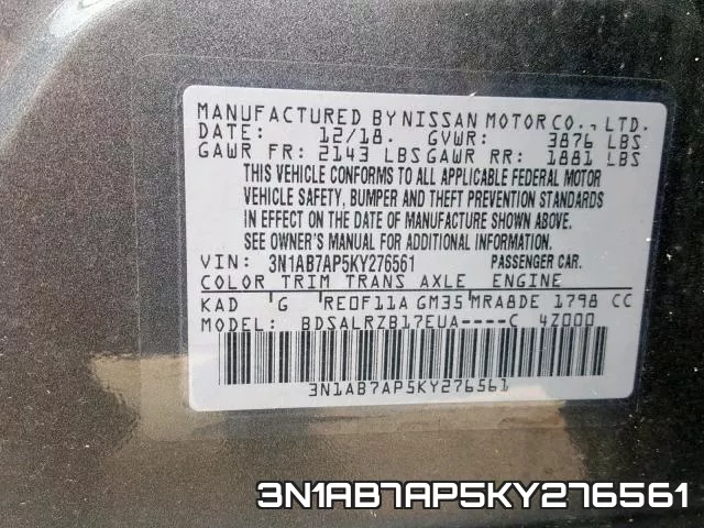 3N1AB7AP5KY276561 фото 2