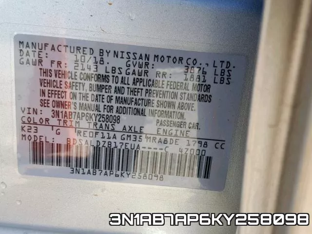 3N1AB7AP6KY258098 фото 2