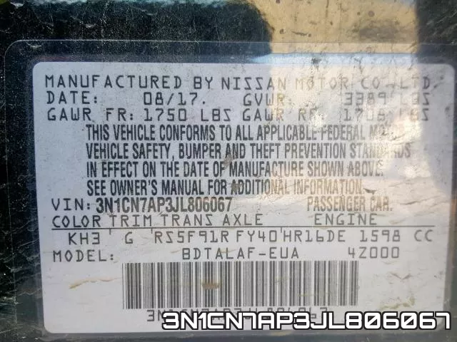 3N1CN7AP3JL806067 фото 2