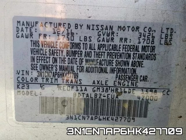 3N1CN7AP6HK427709 фото 2