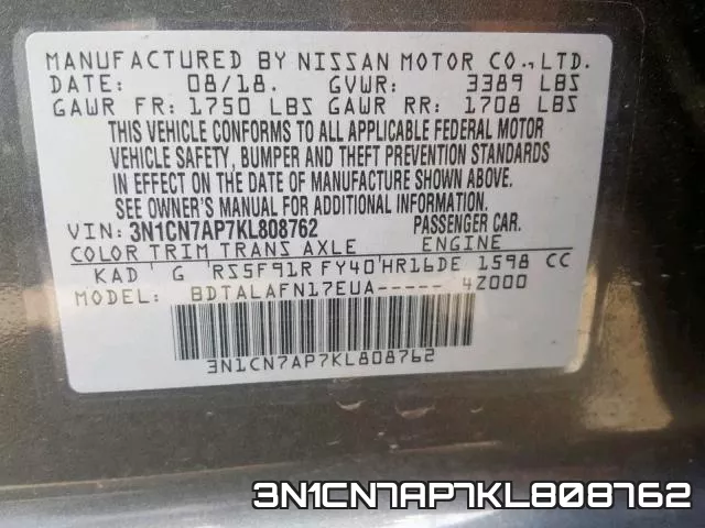 3N1CN7AP7KL808762 фото 2